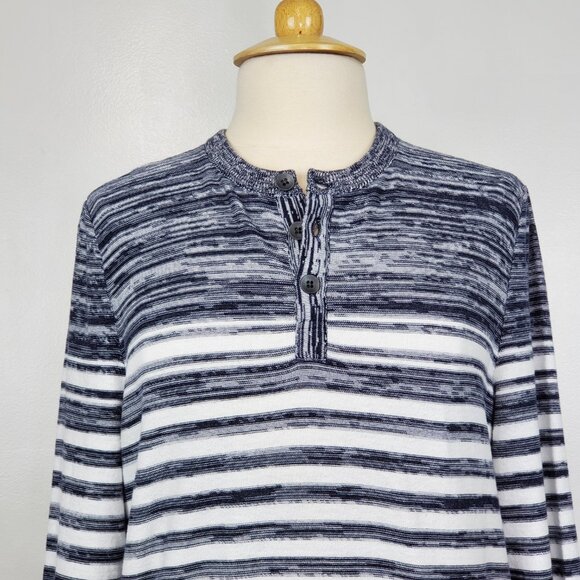 Express Black Gray White Striped Preppy Partial Button Front Sweater Top Size M - Picture 4 of 13